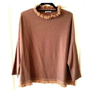 Brown sweater with fringe trim size small